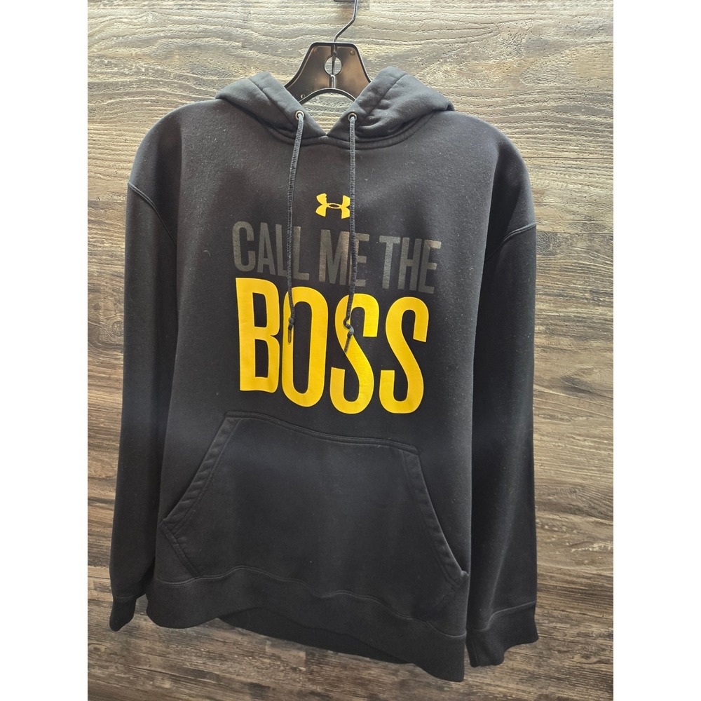 Under Armour Mens Loose Fit Call Me The Boss Hoodie Black Yellow Medium Pullover